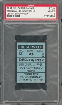 1939 NFL Championship Ticket Stub: Green Bay vs New York (PSA VG-EX 4)